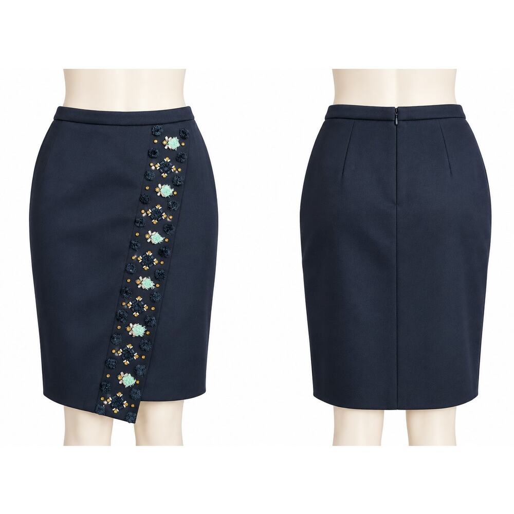 J.Crew Collection Navy Embellished Bonded Twill Pencil Skirt Size 4 NWT